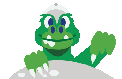 Park mascot Jay points to the contact button
